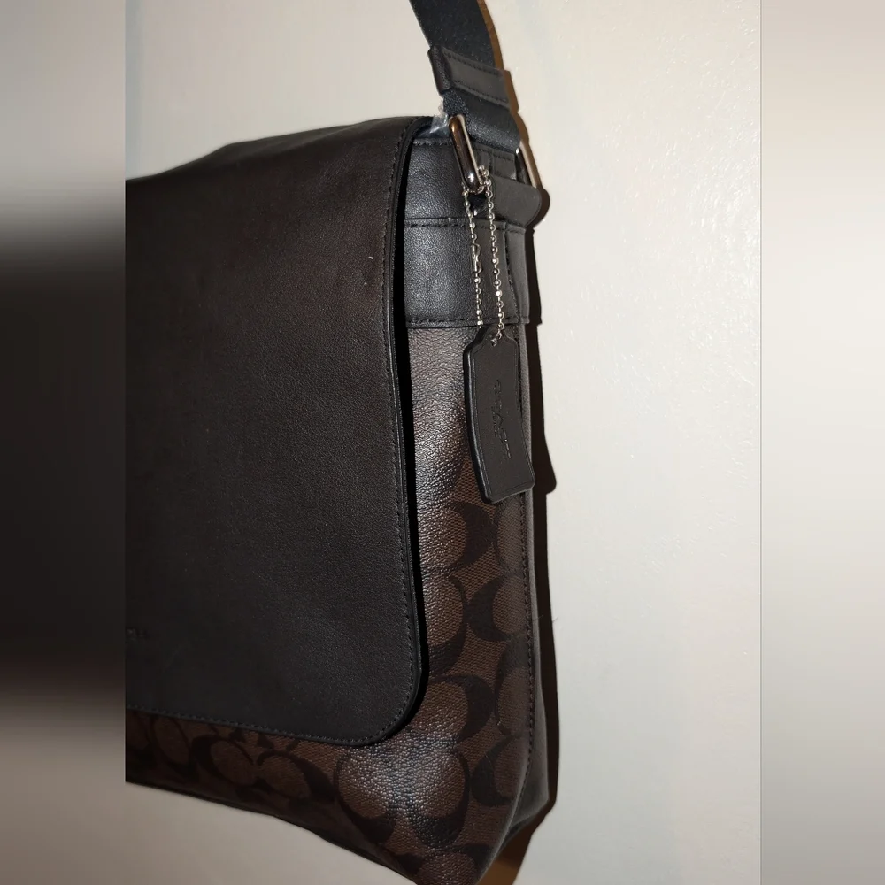 Coach Charles Small Messenger Signature PVC Leather Brown NWT